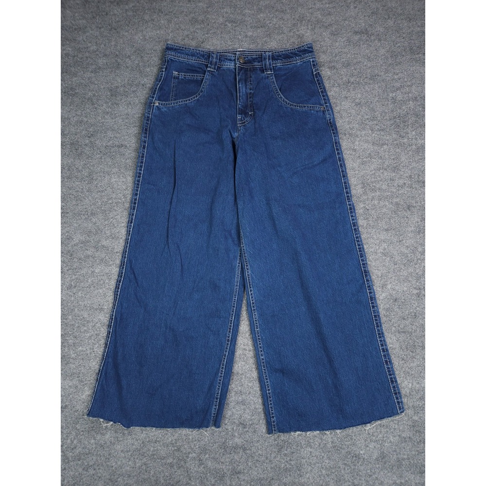 A.LAB Baggy Jeans Men 32 x 29 Blue Wide Leg Rave Y2K Embroider RAW HEM - Picture 2 of 12